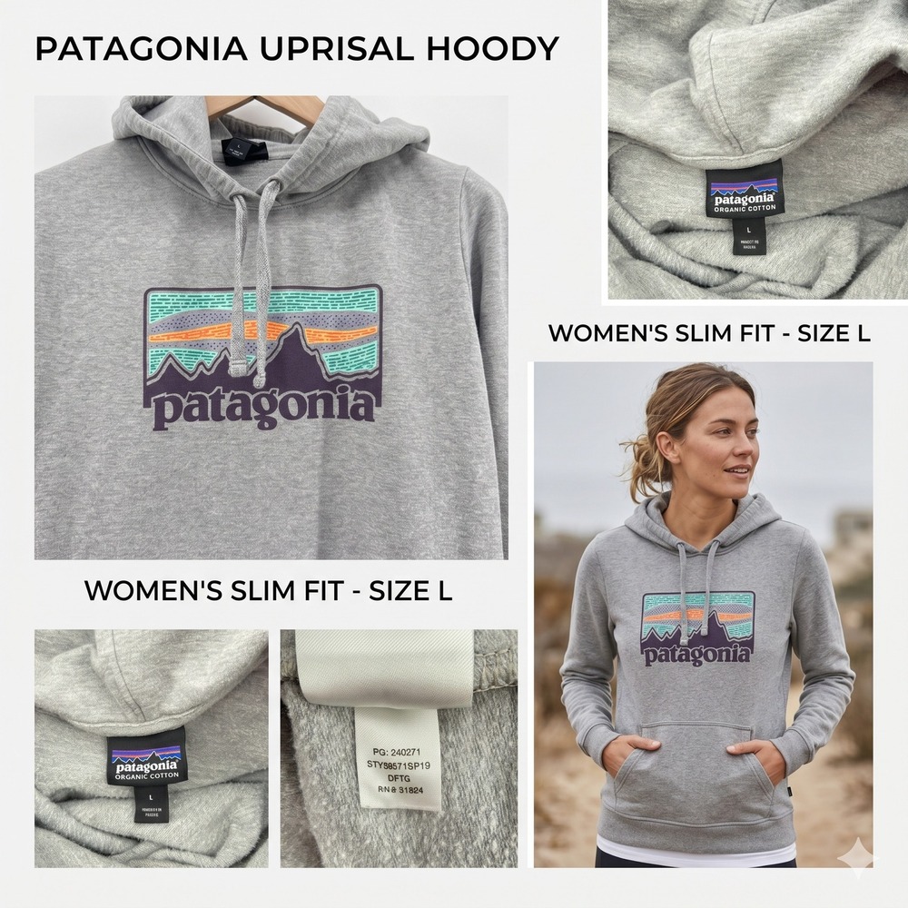Patagonia Women's P-6 Logo Uprisal Hoodie Grey Organic Cotton 39571‎ Size Large